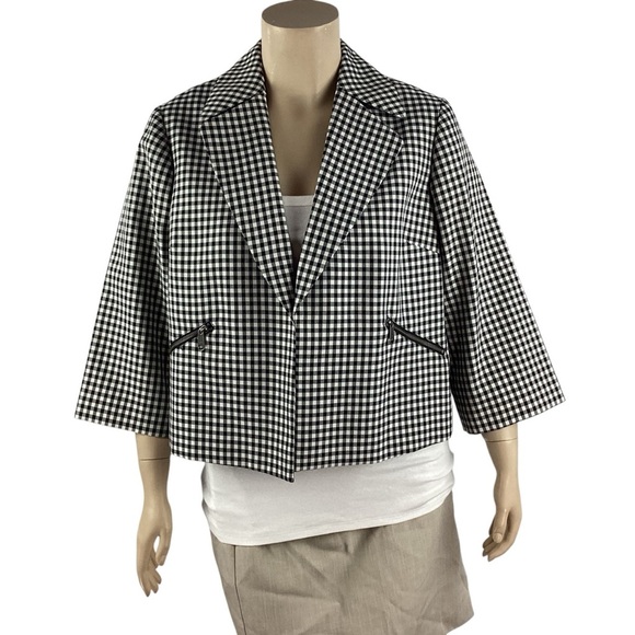 Sejour Jackets & Blazers - Sejour Gingham Crop Jacket Black White Size16W